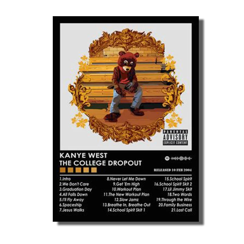Rap Singer Kanye West Art Poster, Pop Music Album Cover High-definition Printed Canvas Painting, Home Wall Decoration, Frameless ZenGlow