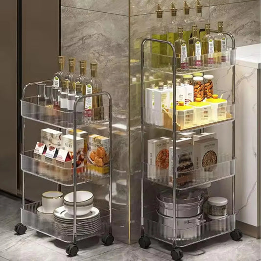 NEW Mobile Shelf with Wheel Multi-Layers Storage Rack Home Trolley for Snacks Cosmetic Sundries Organizer 3/4 Tiers Rolling Cart ZenGlow