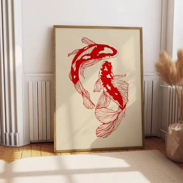 1 poster wall decoration poster wall art vintage red koi poster canvas painting wall art living room office decoration frameless ZenGlow