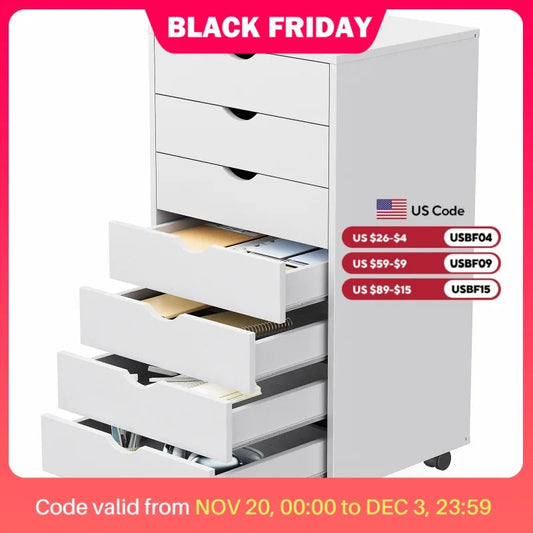 JHK 7 Drawer Chest Dressers Nightstand Storage Cabinet Wooden File Office Mobile Cabinet Wheels Living Room Organizer Rolling ZenGlow